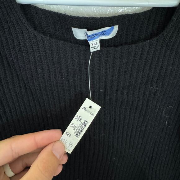 Madewell Soft Wool-Blend Square-Neck Pullover Sweater 2XS Black Blouson Sleeve - Picture 4 of 8